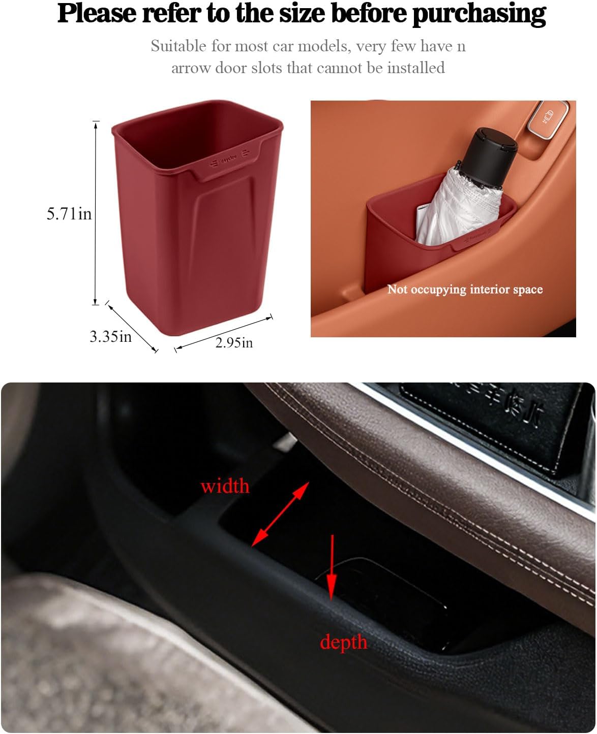 XmuxHai Car Interior Storage Box, Black Silicone Door Side Organizer with Umbrella Holder and Trash Can, Vehicle Accessory (Red)