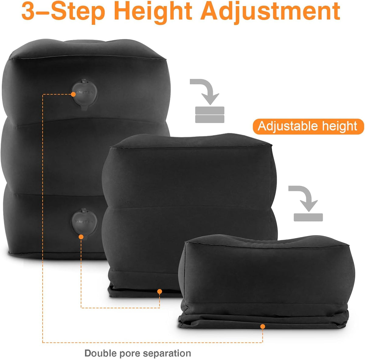 Maliton Inflatable Foot Rest Pillow for Travel,Kids Airplane Bed,Adjustable 3 Layers Height Leg Pillow of Air Travel Essentials,Car, Office, Home - Fast Inflation (Black)