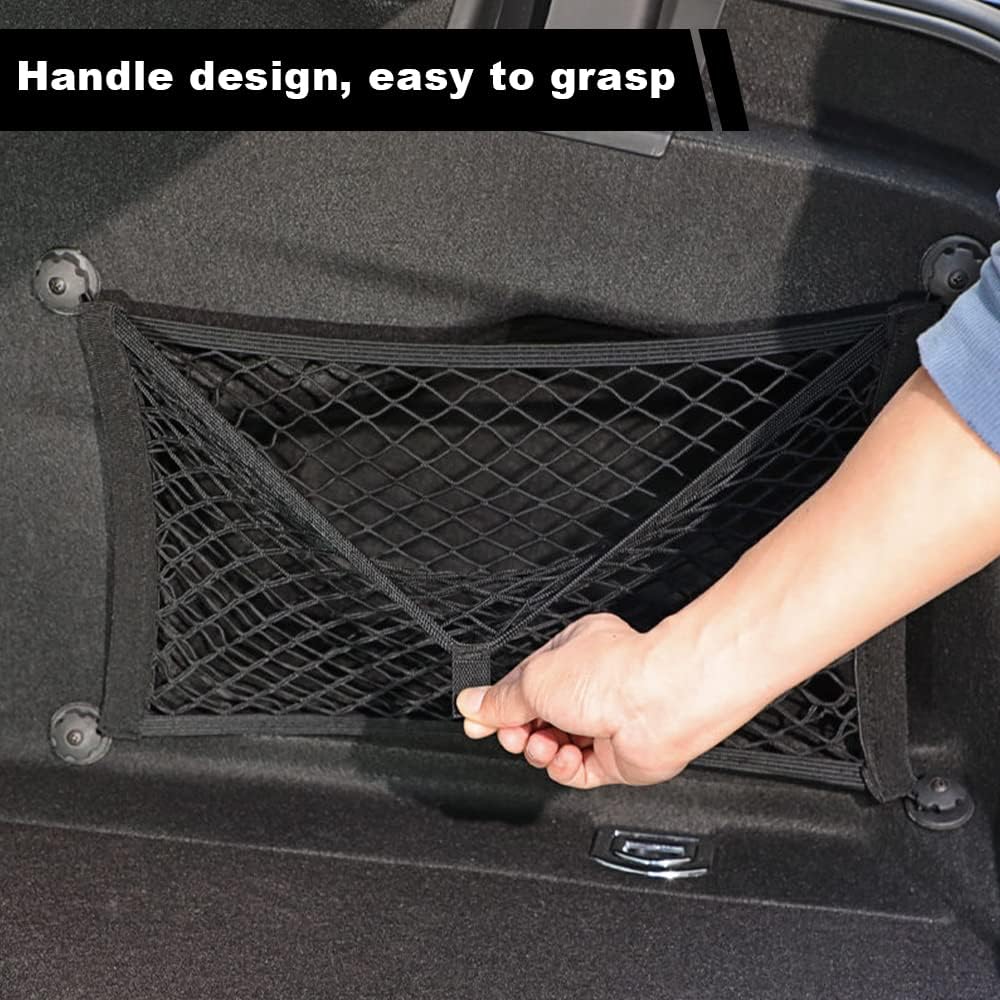 2pcs Cargo Net, Pocket Storage Mesh Net, Elastic Automotive Cargo Nets Storage Pouch with 8 Mounting Screw and Builtin Hooks, for Car Trunk Boats Net (18x9.8 inches)