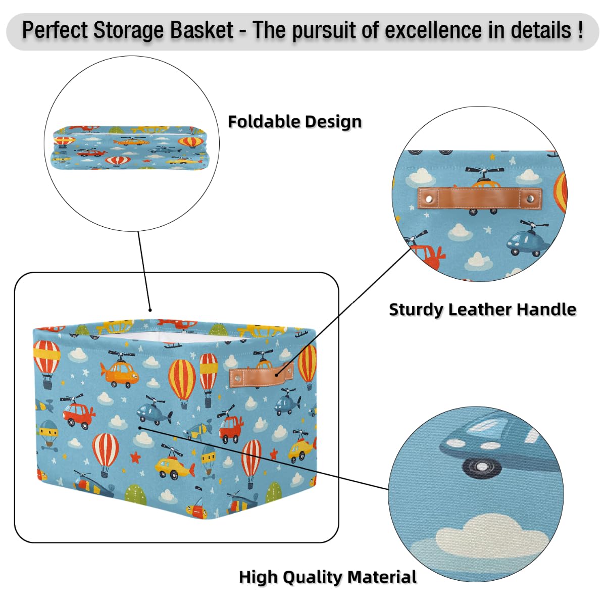 Cars Helicopters Storage Baskets for Organizing, Fabric Collapsible Storage Bins Box Cartoon Decorative Toy Organizer Baskets for Closet Shelves Gift Basket 1 Pc