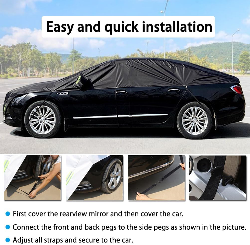 Half Car Cover All Weather Car Body Cover for All Season Sunshade Cover Snow Cover Waterproof 420D Oxford Fabric (Fit SUV)