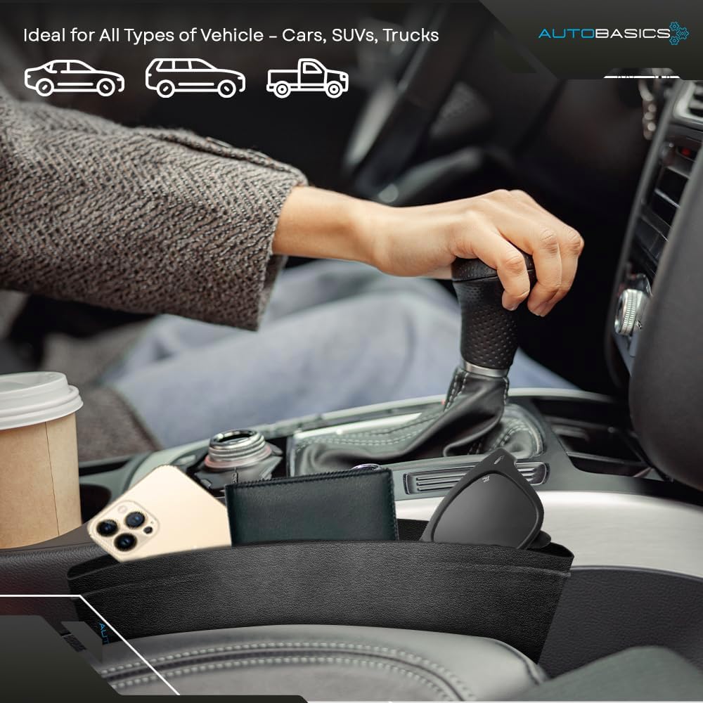 Multifunctional Car Seat Gap Filler Organizer – Front Seat Gap Stopper - Storage Solution for Travel Essentials, 2 Pack – Durable Caddy with Easy Catch Design for Cars, SUVs, Trucks