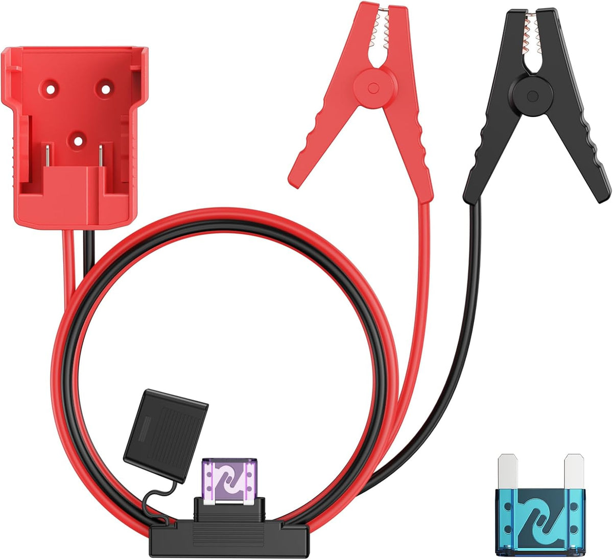8AWG Jumper Cables Alligator Clips Compatible with Milwaukee M18 18V Batteries,2FT Heavy Duty Tinned Copper Wire Built-in 35A Fuse+Extra 60A Fuse, Automotive Booster Cable for Car Truck ATV Lawn Mower
