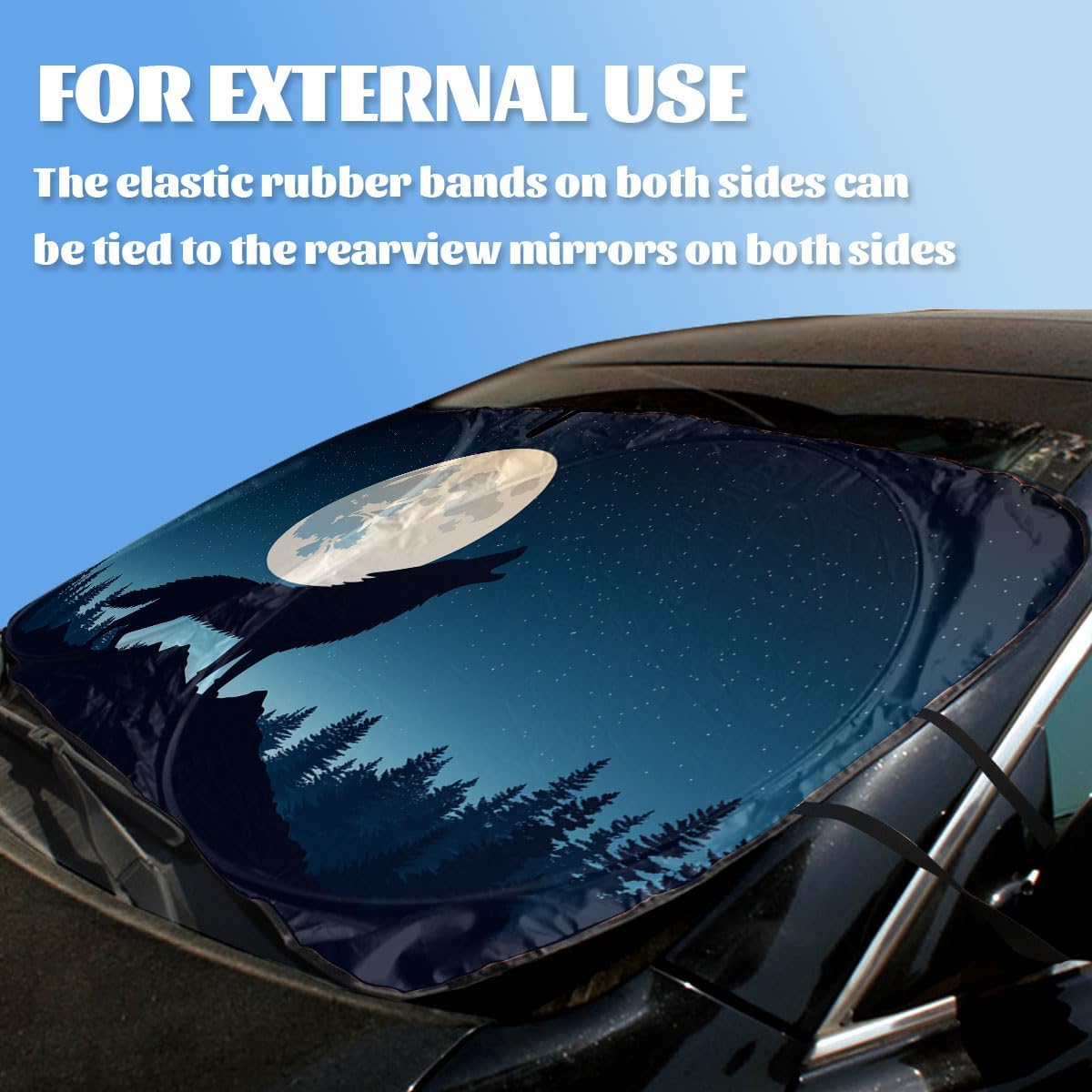 Howling Wolf Car Window Sun Shield Full Moon Forest Starry Night Front Window Sun Shade Rays Sun Shade Visor Protector for Car Sedan Truck SUV Accessories 59" L x 31.5" W