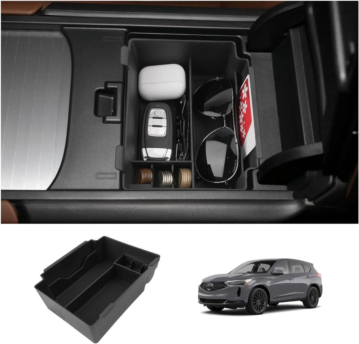 LUWU 2024 A cura RDX Center Console Organizer for 2019 2020 2021 2022 2023 2024 A cura RDX Accessories Armrest Console Storage Box Insert Tray ABS Material Black