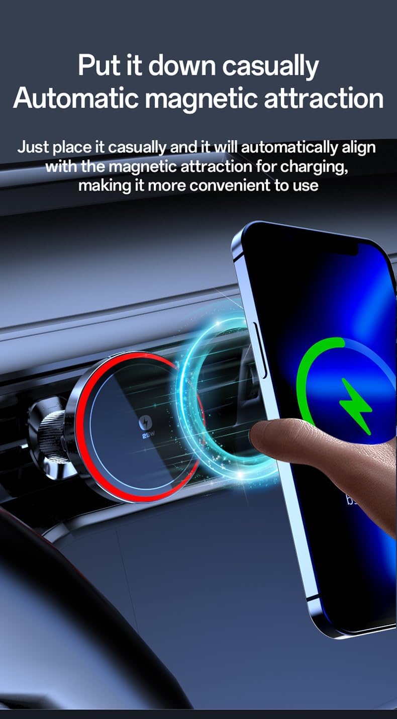 Qi2.2 Magnetic Wireless Car Charger with Active Cooling Fan, 25W Fast Charging Car Mount, N52 Strong Magnet Air Vent Phone Holder RGB Ambient Light, for iPhone Series and Samsung Series