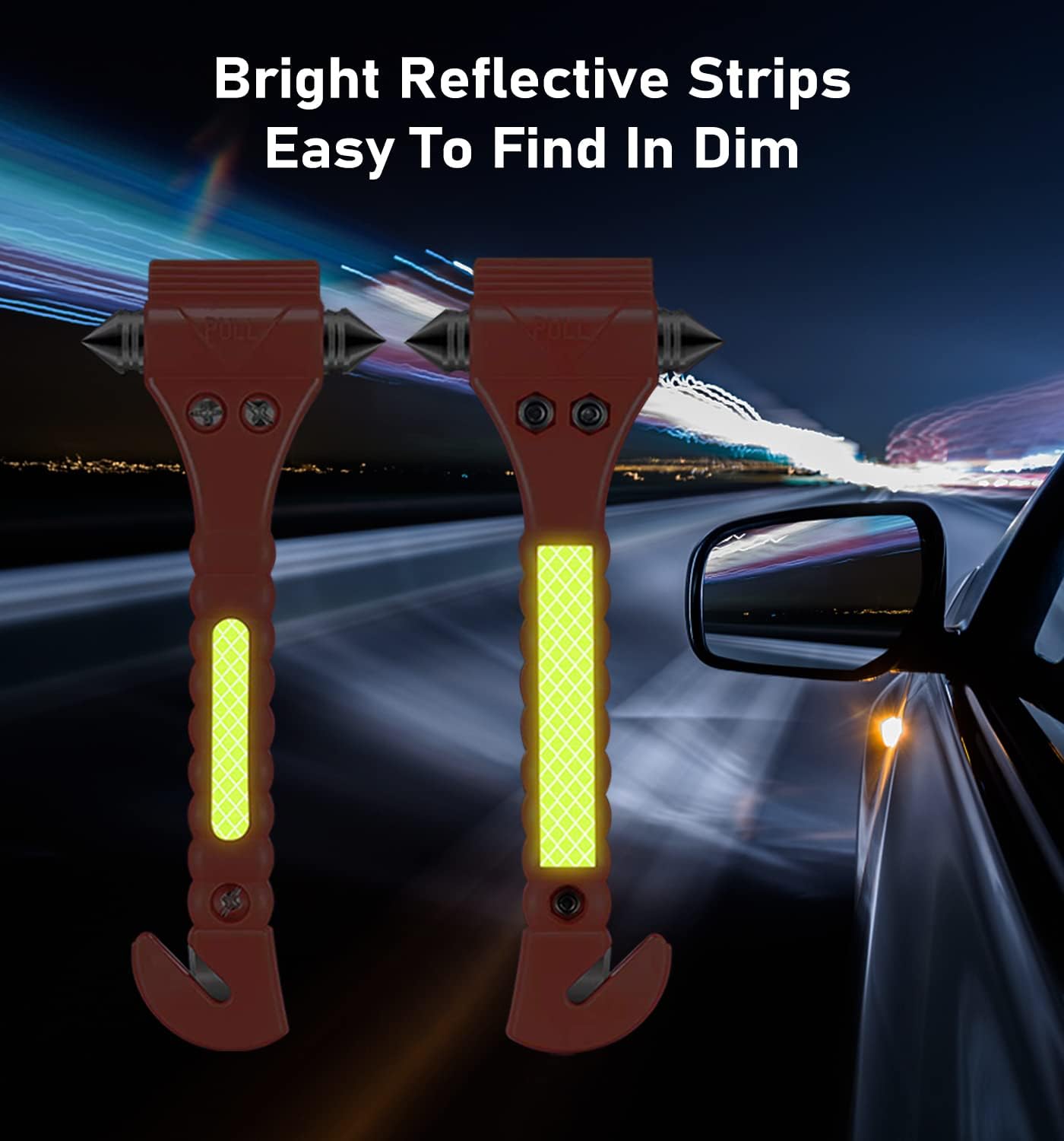 Car Safety Hammer 4 Pack, Car Window Glass Breaker and Seat Belt Cutter Car Emergency Escape Tool with Light Reflective Tape for Family Rescue, Life Saving Survival Kit