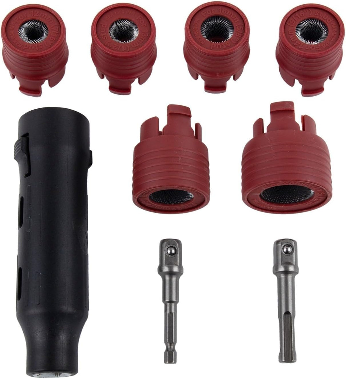 Wire Brush Set for Car Wheel Stud Cleaning 9-Piece Steel Plastic Rust Removal Tools for 12-28mm Lug Nuts Compatible with Drill for IMPACT Driver for Fast Automotive Maintenance