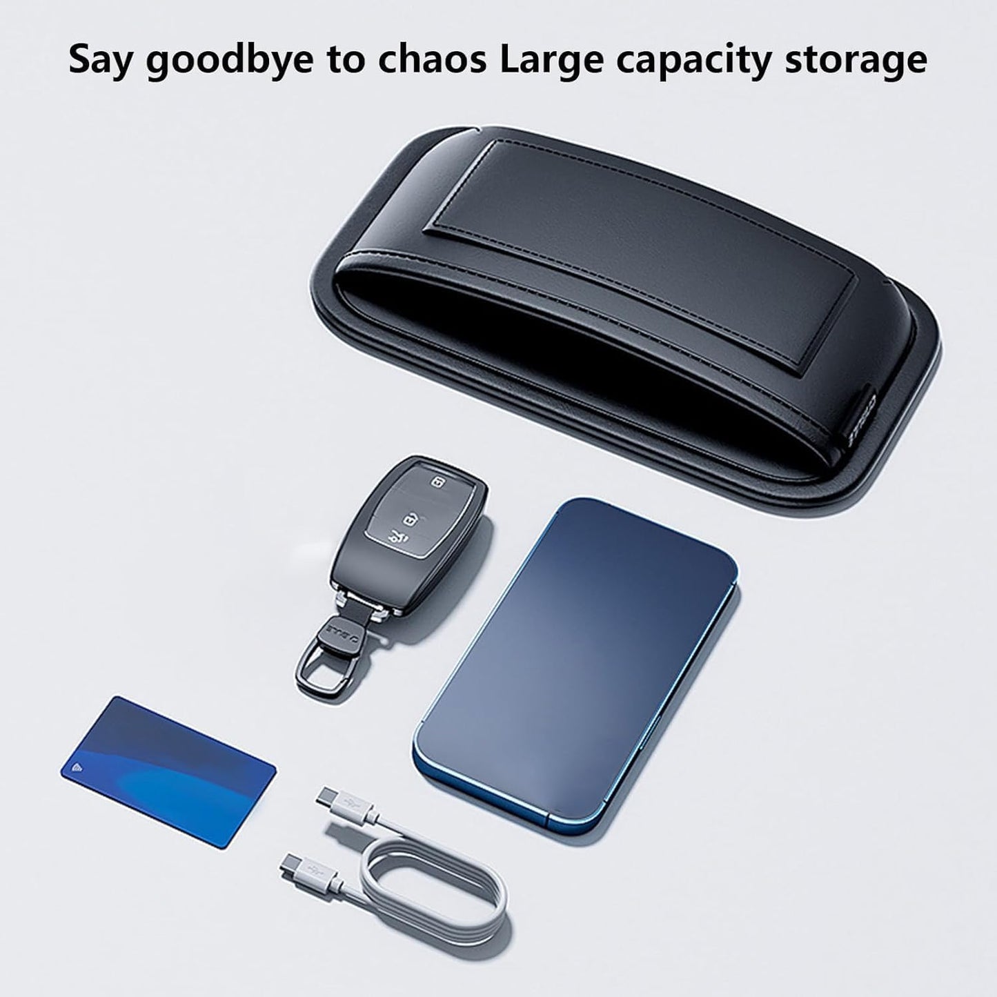 Tumecos Car Storage Bag, Leather Small Debris Organizer ,Hanging Cell Phone Mobile Paste Type Bag for Stowing Tidy, Universal Accessories（BlackA-1pcs）
