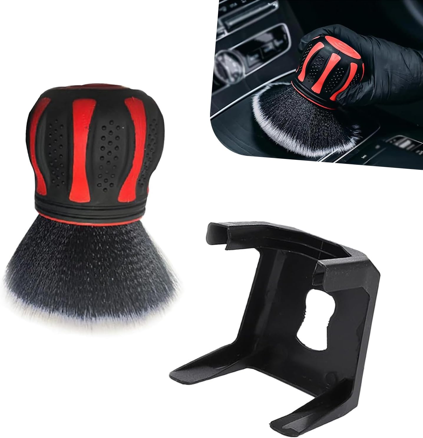 Car Detail Cleaning Brush, Ultra Soft Dense Bristle Dashboard Air Vent Brush, Non-slip Ball-shaped Handle & Storage Holder, Multi-purpose Interior Gap Cleaner for Car & Home & Office (Red)