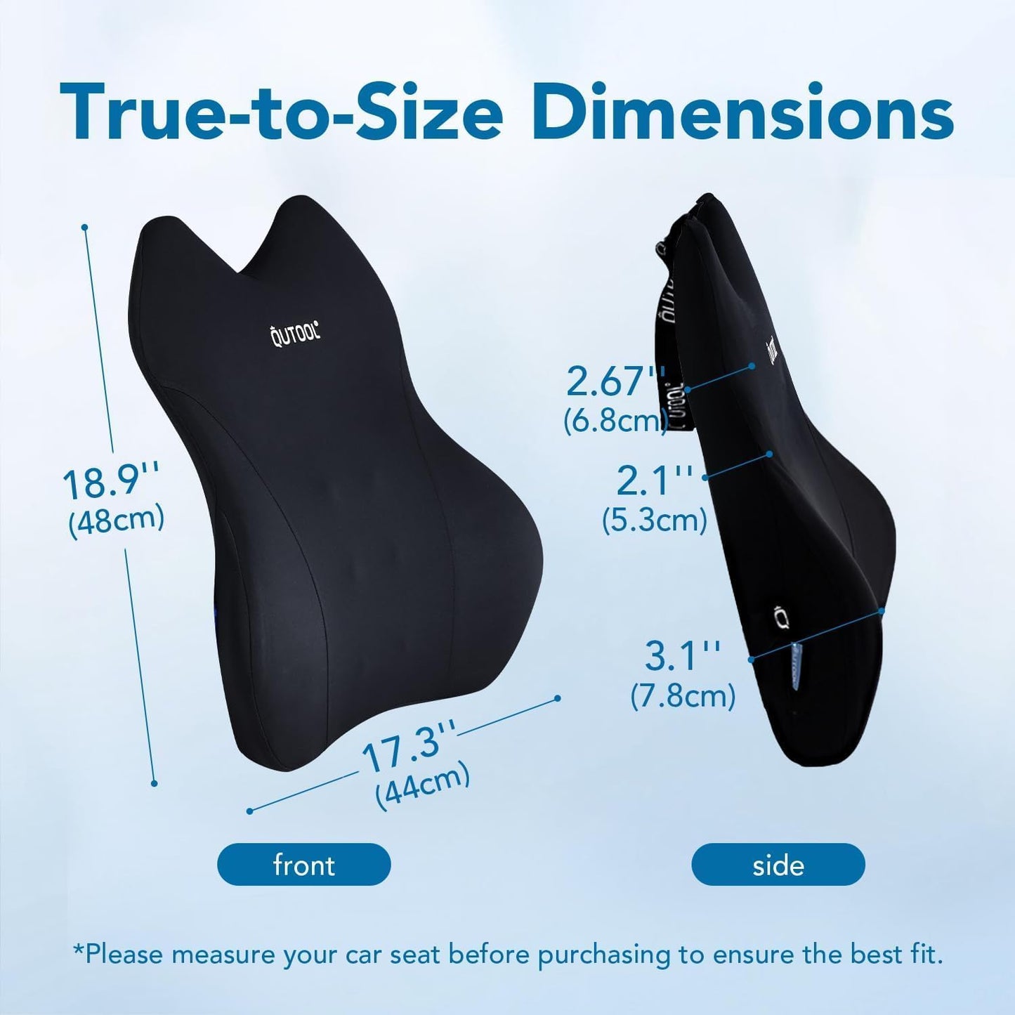 QUTOOL Lumbar Support Pillow for Car, Truck Accessories Travel Essentials, Memory Foam Back Cushion for Driving Seat, Back Pain Relief,Washable Cover, Lower Back Support Fits Most Cars(Black)