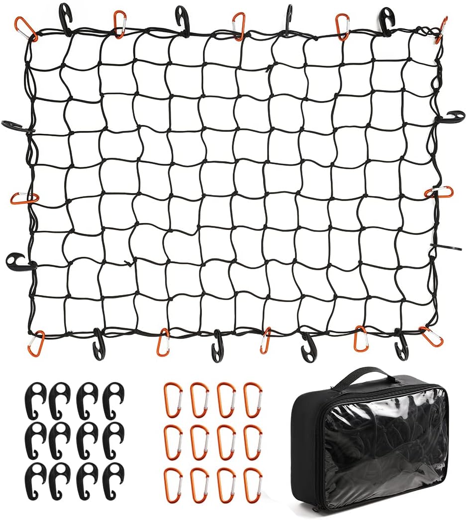 CZC AUTO Bungee Cargo Net 3x4Ft Stretches to 6x8Ft, 3"x3" Mesh Net
