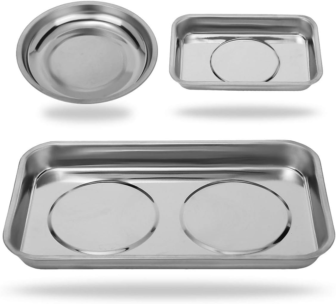 VASTOOLS Magnetic Parts Tray 3pc,for Socket Screw Nuts Bolts Metal Parts,Extra Strong Magnet,Thickened Tray,Stainless Steel