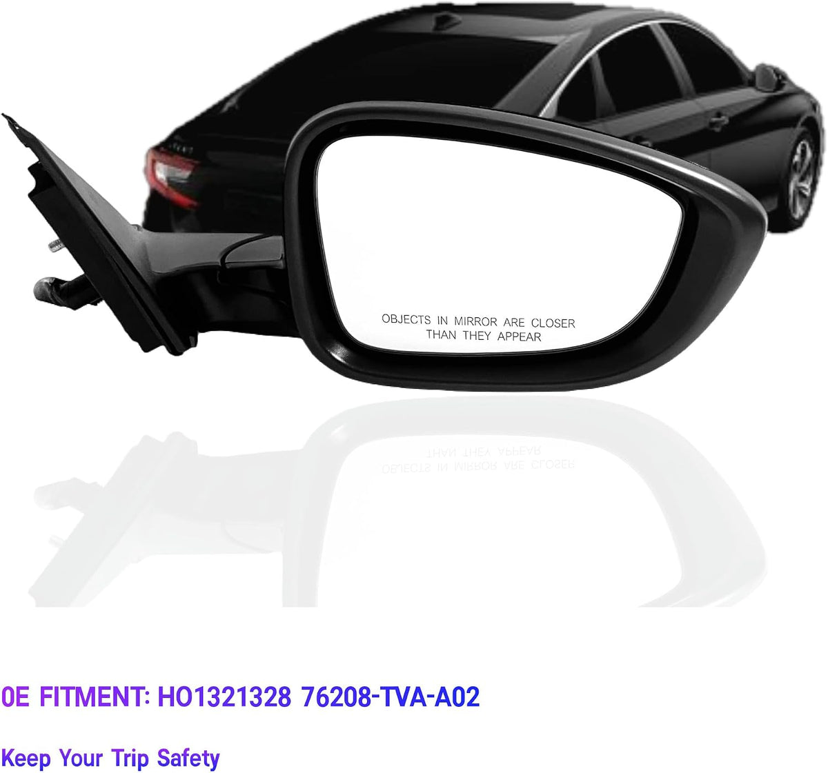 Passenger Side Mirror Compatible With 2018-2022 Honda Accord LX, Sport,With Power Glass,Non-Heated/No-Turn Signal/Manual Folding 3Pins,Black