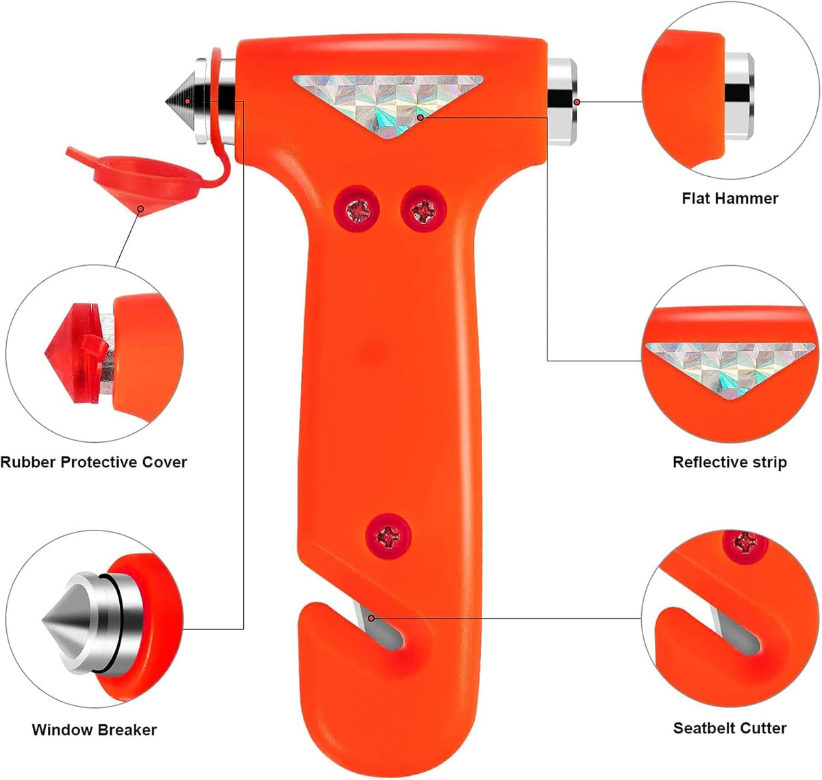 2-Pack Car Safety Hammer, Auto Emergency Escape Hammer with Window Breaker and Seat Belt Cutter, Striking Red Emergency Escape Tool for Car Accidents