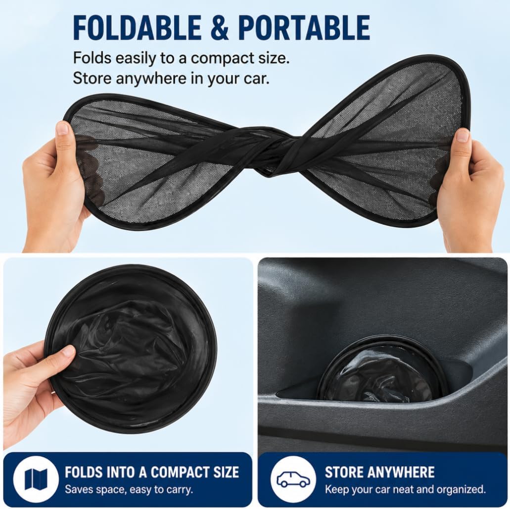 2 Pack Car Window Shades, Static Cling Side Window Sun Shade for Cars | UV Protection Mesh Curtain Blocks Sun Glare & Heat | Foldable Auto Sunshade for SUVs, Sedans, Trucks & Vans