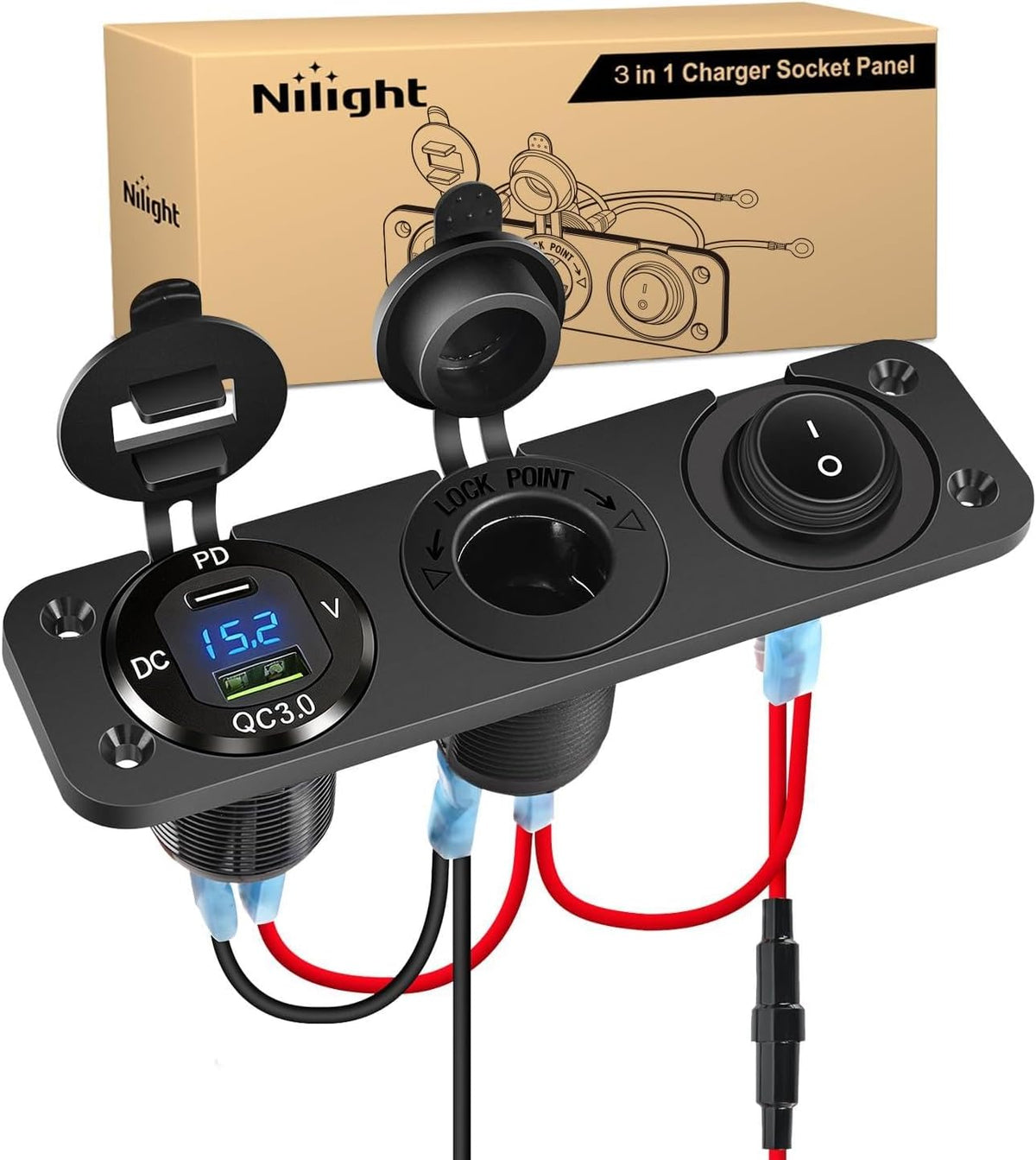 Nilight 4 in 1 Charger Socket Panel Power Cutoff Switch