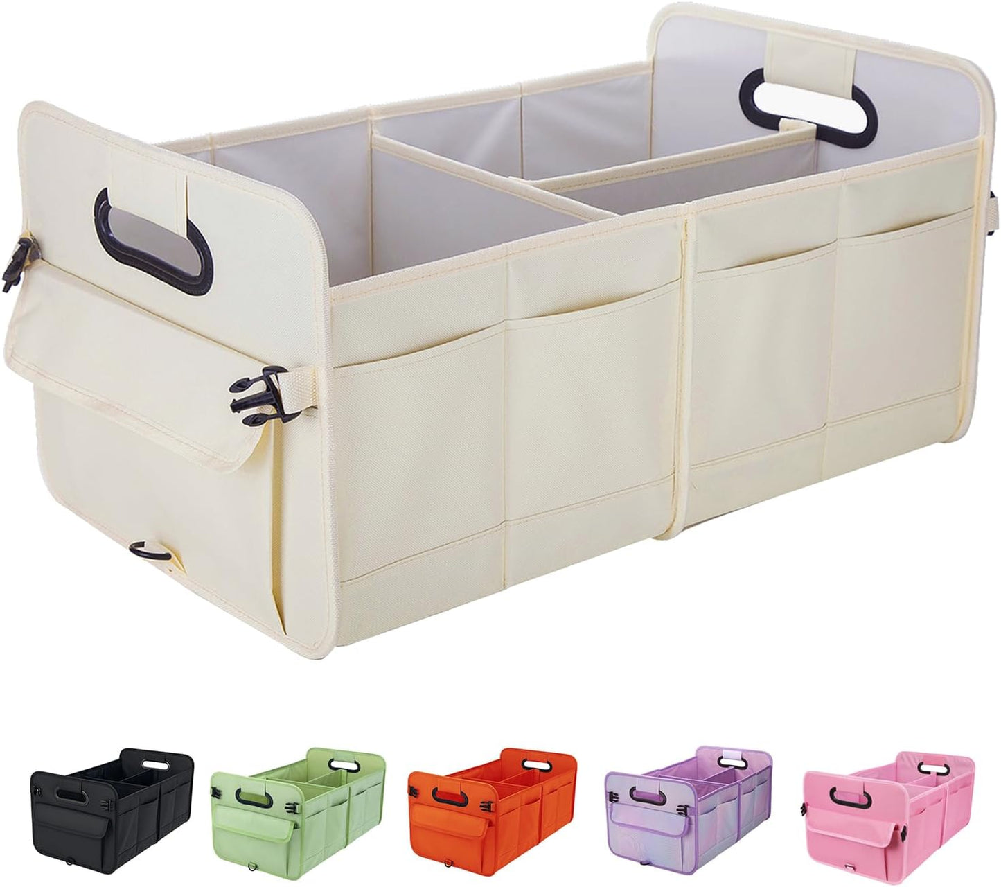 titiyiof Trunk Organizer For Suv & Sedan,Car Organizers and Storage, Waterproof Collapsible & Adjustable Straps,Sturdy Car Organization for Car Accessories, Tools,Food，Sundries,2-3 Compartment（Beige）