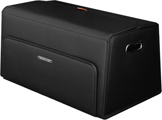 XDV Double-layer Trunk Organizers, Double door Car Storage Solutions and High heel shoes Storage Organizers for SUVs, Sedans, Back Seats and Luxury Vehicles with Lid, Leather, Small, Large (Black, L)