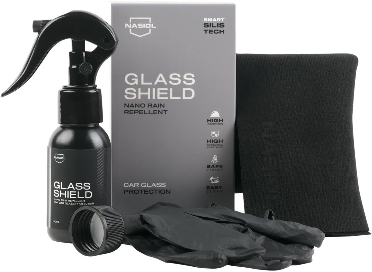 Nasiol Car Nano Protection Package Professional - Advantage Set - Car Care Set (Rain Repellent, Ceramic Coating, Plastic Surface Protection, Fabric Surface Protection, Microfiber Cloth)