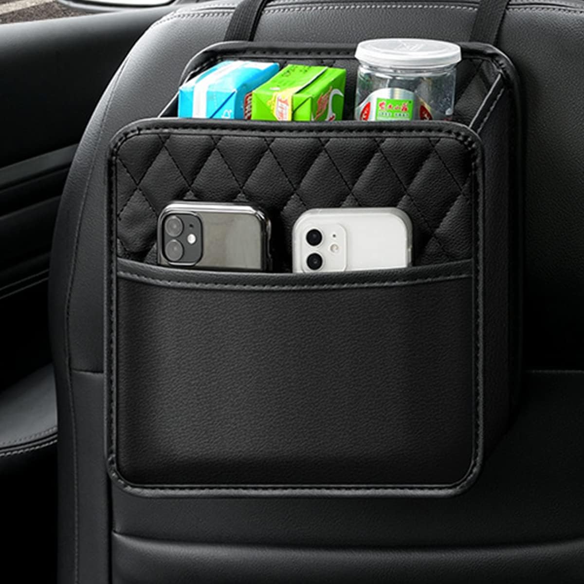Car Seat Back Organizer, Hanging PU Leather Car Storage Bag, Compatible with Most Vehicles Interior Accessories Organizer