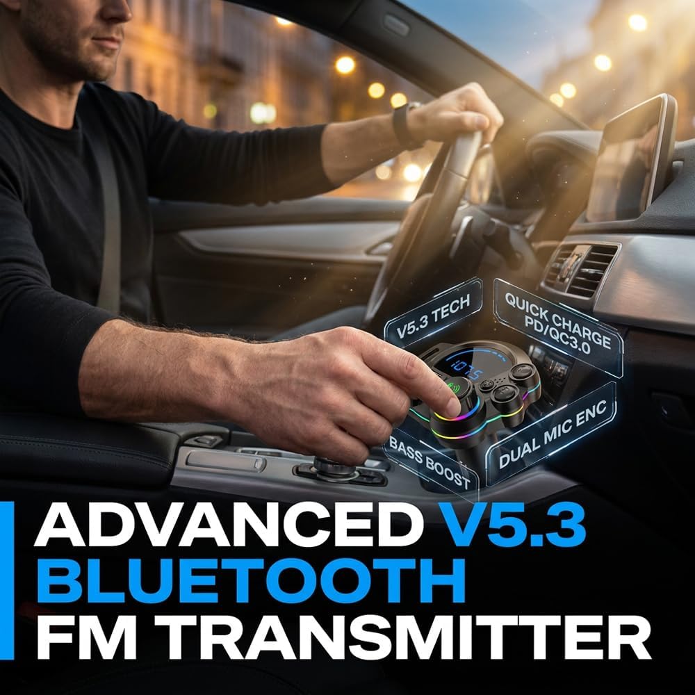 Wireless FM-Transmitter for Car, 20W USB Type-C Fast Charger, 2PCS