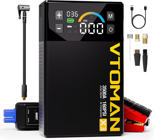 VTOMAN X3 Jump Starter with Air Compressor, 3500A Portable Car Jump Starter