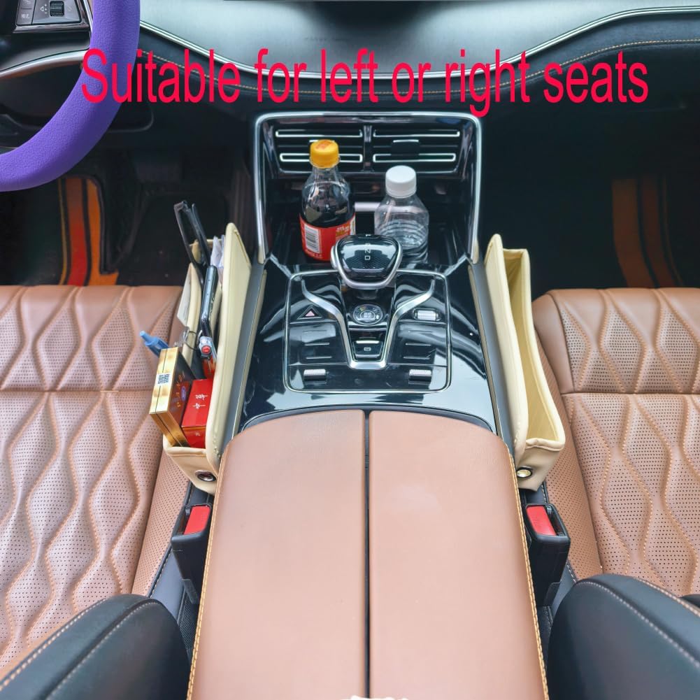 Seat Gap Organizer Car Seat Console Organizer Front Seat Side Storage Bag Center Console Side Pocket Car Seat Crevice Storage Seat Gap Filler Between Seat Storage Pouch（Beige）