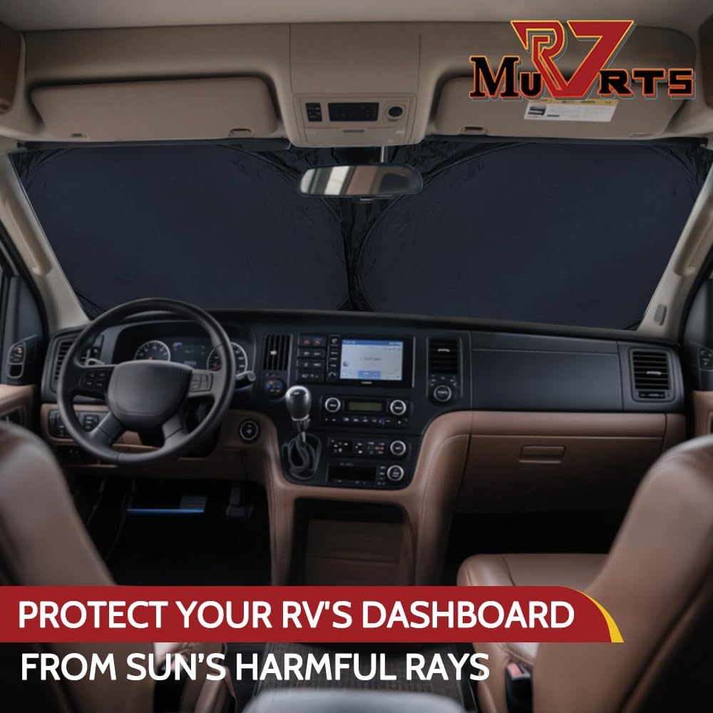 Class A RV Windshield Sunshade Cover, Reflective Window Film for Trailer Heat Blocker, RV Murts UV&Heat Front Truck Shade, Camper, Motorhome, Bus, XXXL-102 x 51 inches, Lightweight&Portable.