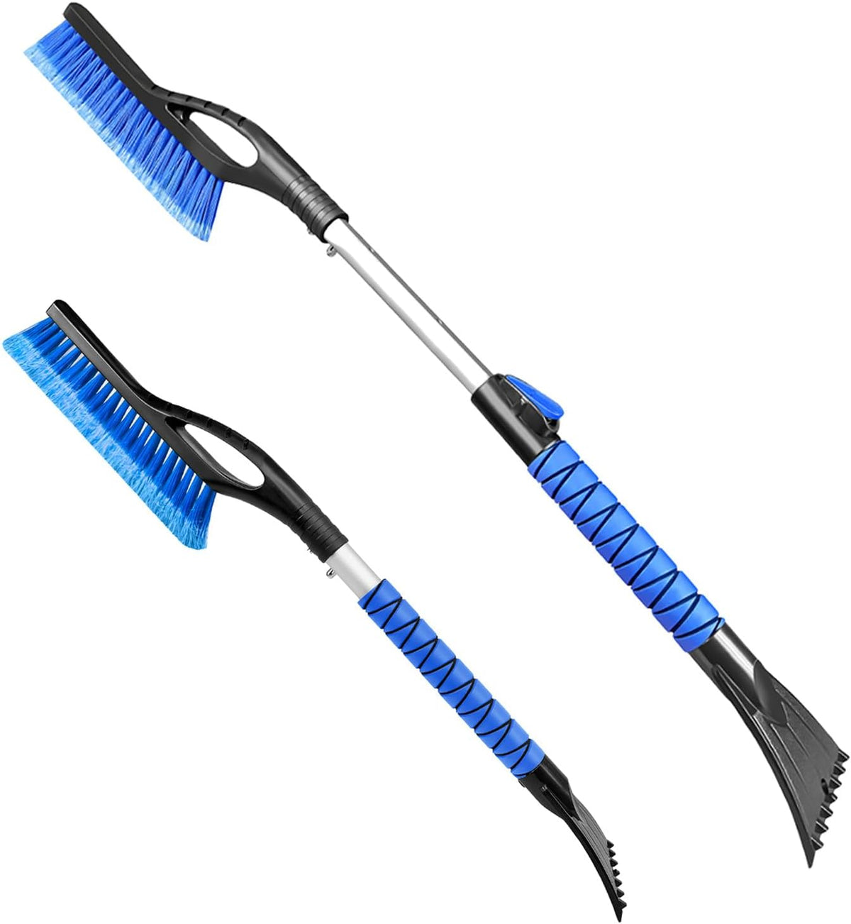 2 Pack Snow Brush and Ice Scraper for Car Windshield, Aluminum Extendable Snow Removal Tool for Car Window with Foam Grip, Soft Broom Head for Car SUV Vehicle