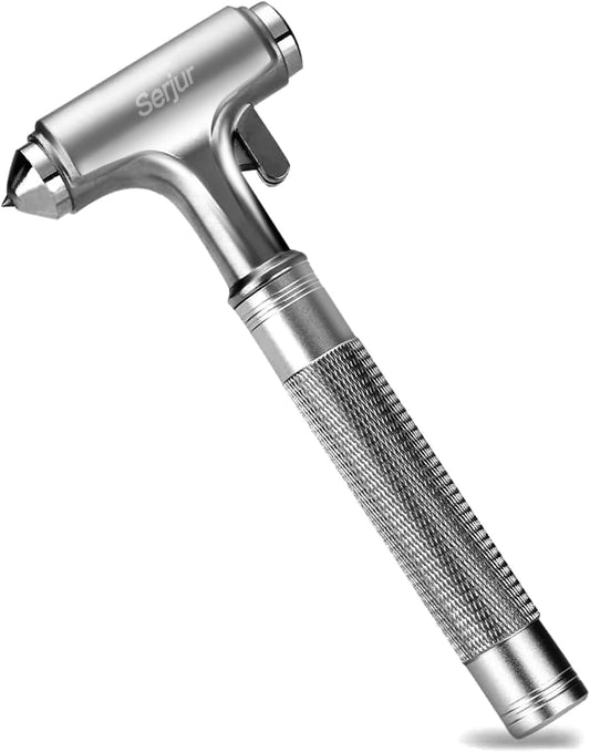 All Metal Safety Hammer with Window Breaker and Seatbelt Cutter - 3-in-1 Emergency Escape Tool for Car, Heavy-Duty Aluminum Alloy Car Accessories for Men, Essential for Emergency Car Kit (1pc)