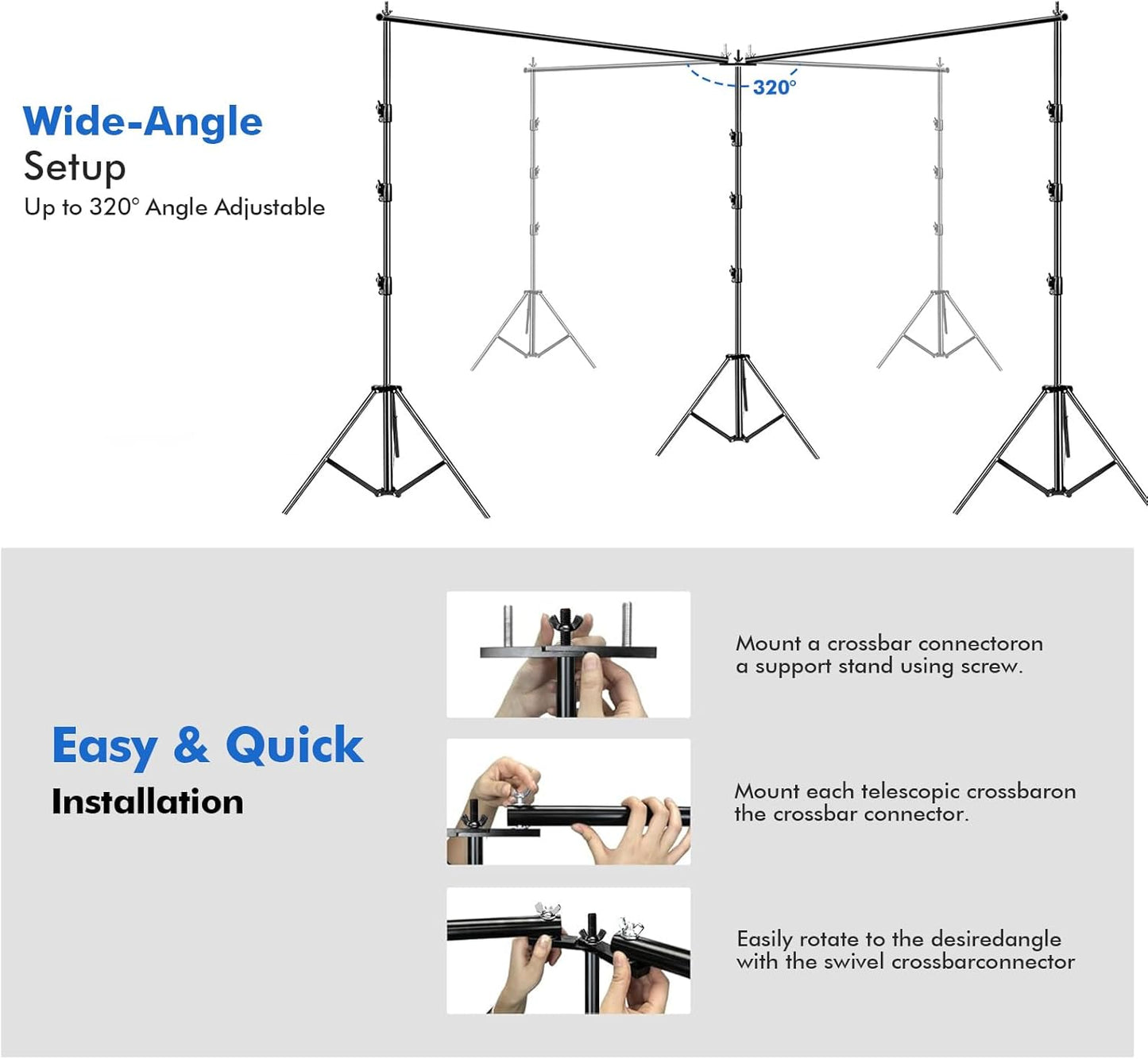 HYJ-INC Photo Video Studio 20ft (Wide) x 10ft (Tall) Heavy Duty Adjustable Width & Length Photography Backdrop Stand Background Support System Kit with Spring Clamps, Sandbags, Carry Bag