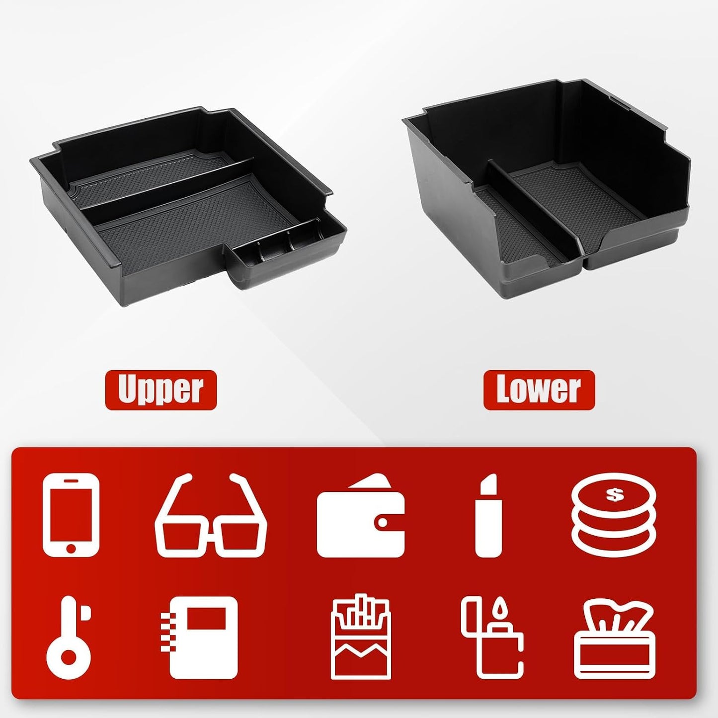 Mabett Double-Layer Console Organizer for 2025 2026 Bronco 4-door, Armrest Storage Box with Non-Slip Mat (Not for Manual Transmission and Bronco Sport Models)