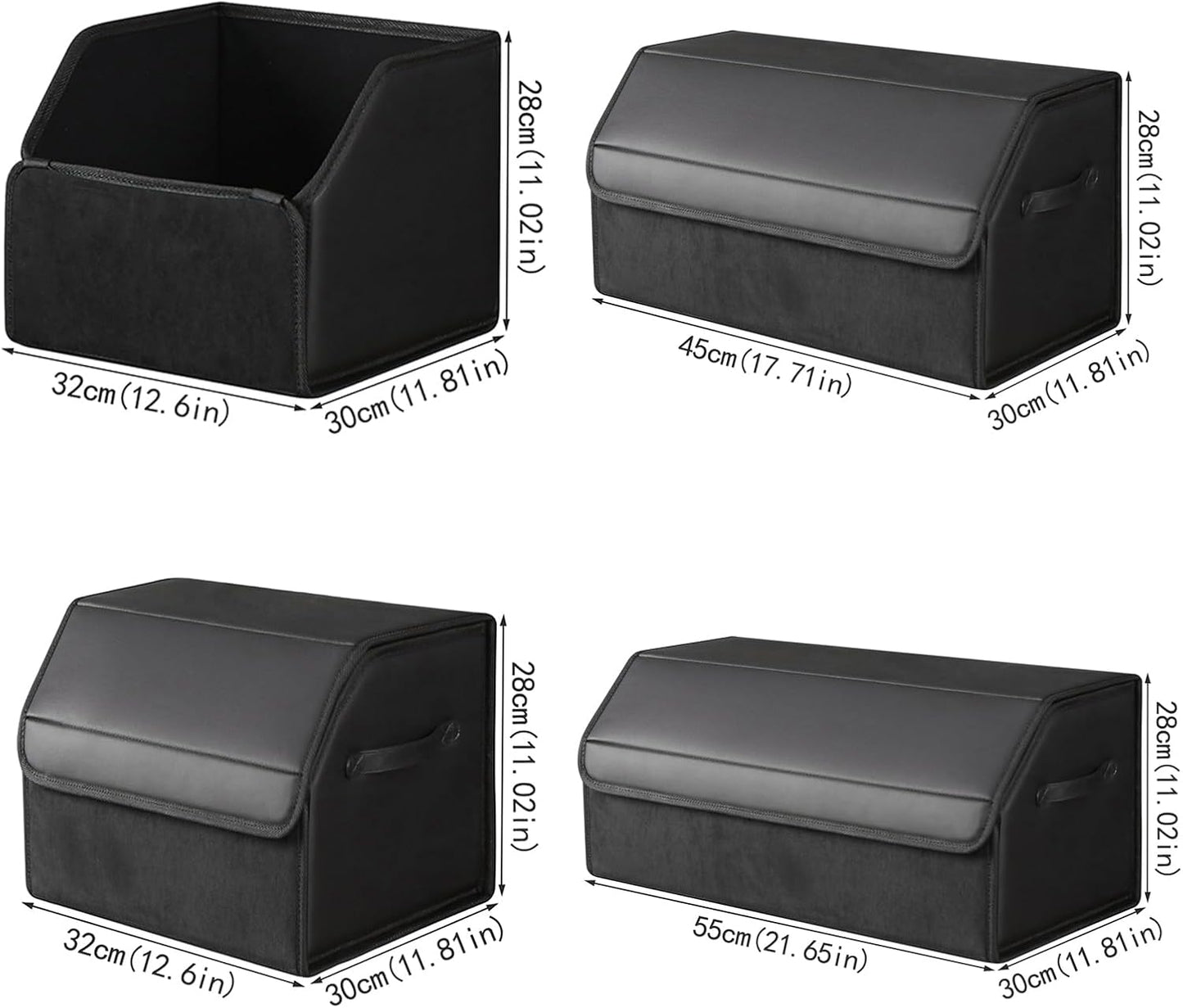 car organizers and storage for SUV,trunk organizer for sedan, leather foldable sleek box with lid,collapsible cargo bins, tool accessories containers,Collapsible Suede velvet (22 inch Covered)