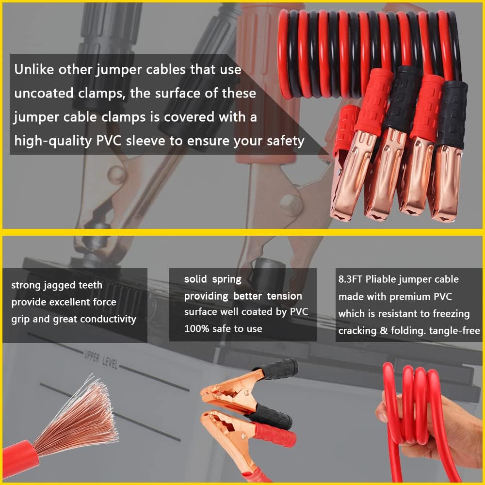 Emergency Roadside Kit with Jumper Cables Kit for Car, Safety Car Kits | Car Emergency Kit High Power Handheld Vacuum, Warning Triangle, Safety Hammer, Tow Rope, Gifts for New Drivers