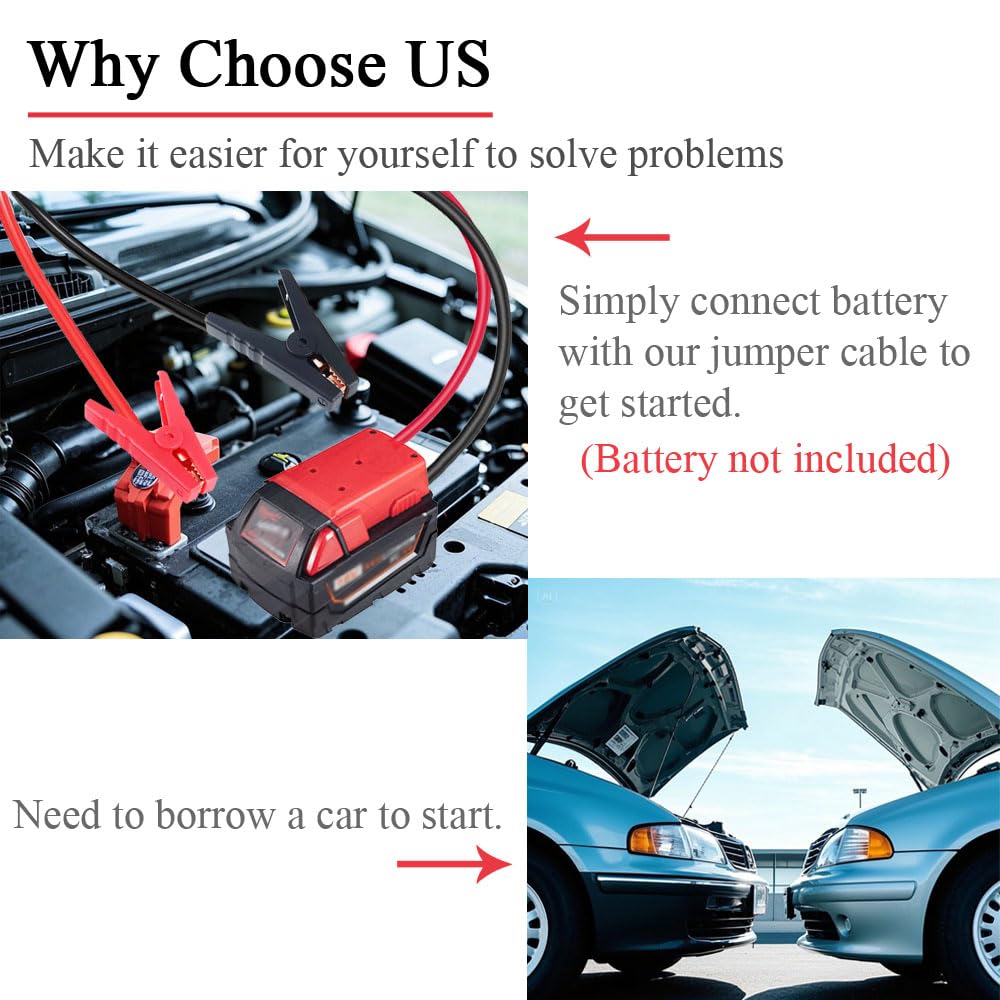 Portable Battery Jumper Cables Compatible with Milwaukee M18 Battery