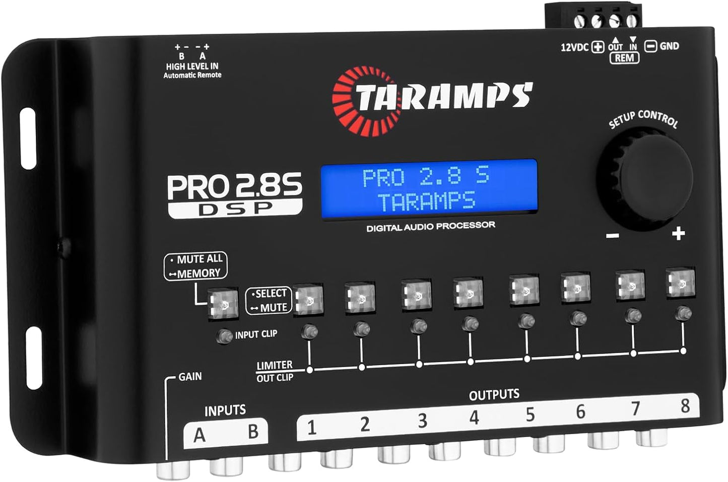 Taramps Pro 2.8S Black DSP Crossover Full Digital Signal Audio Processor and Equalizer with sequencer 15-Band Graphic Equalization 12 preset EQ 2-Channel in and 8-Channel Out Car Audio, Sound Quality