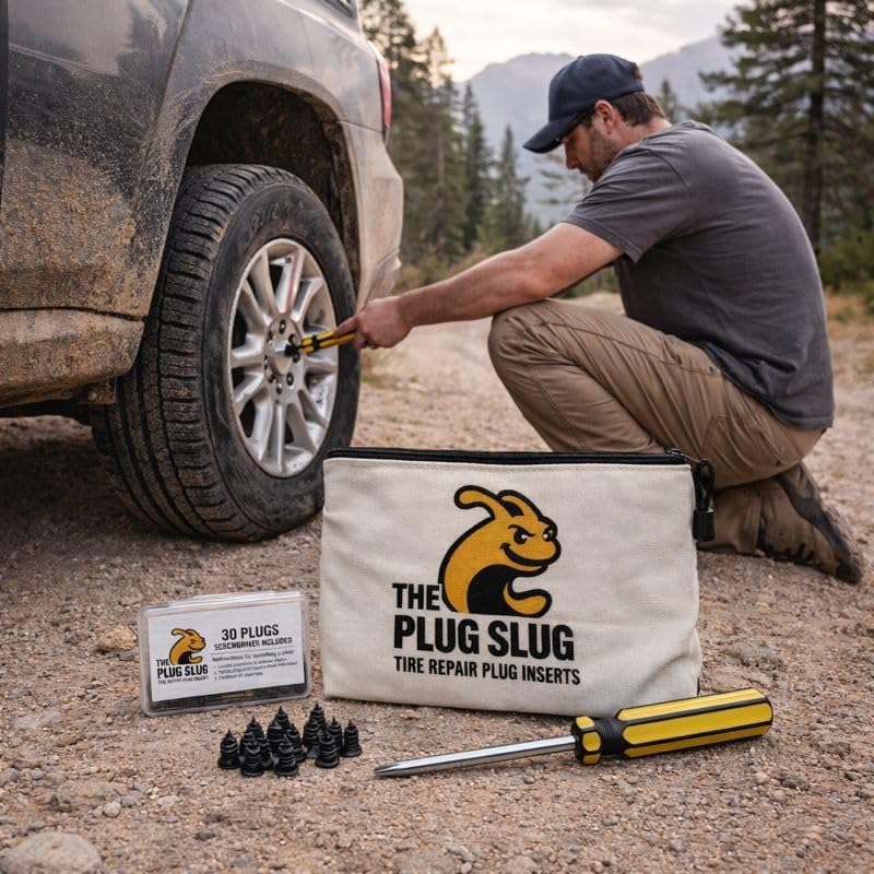 Emergency Tire Plug Kit for Cars, Trucks, Motorcycles – 30 Tire Plugs (2 Sizes), Phillips Screwdriver & Canvas Tool Pouch
