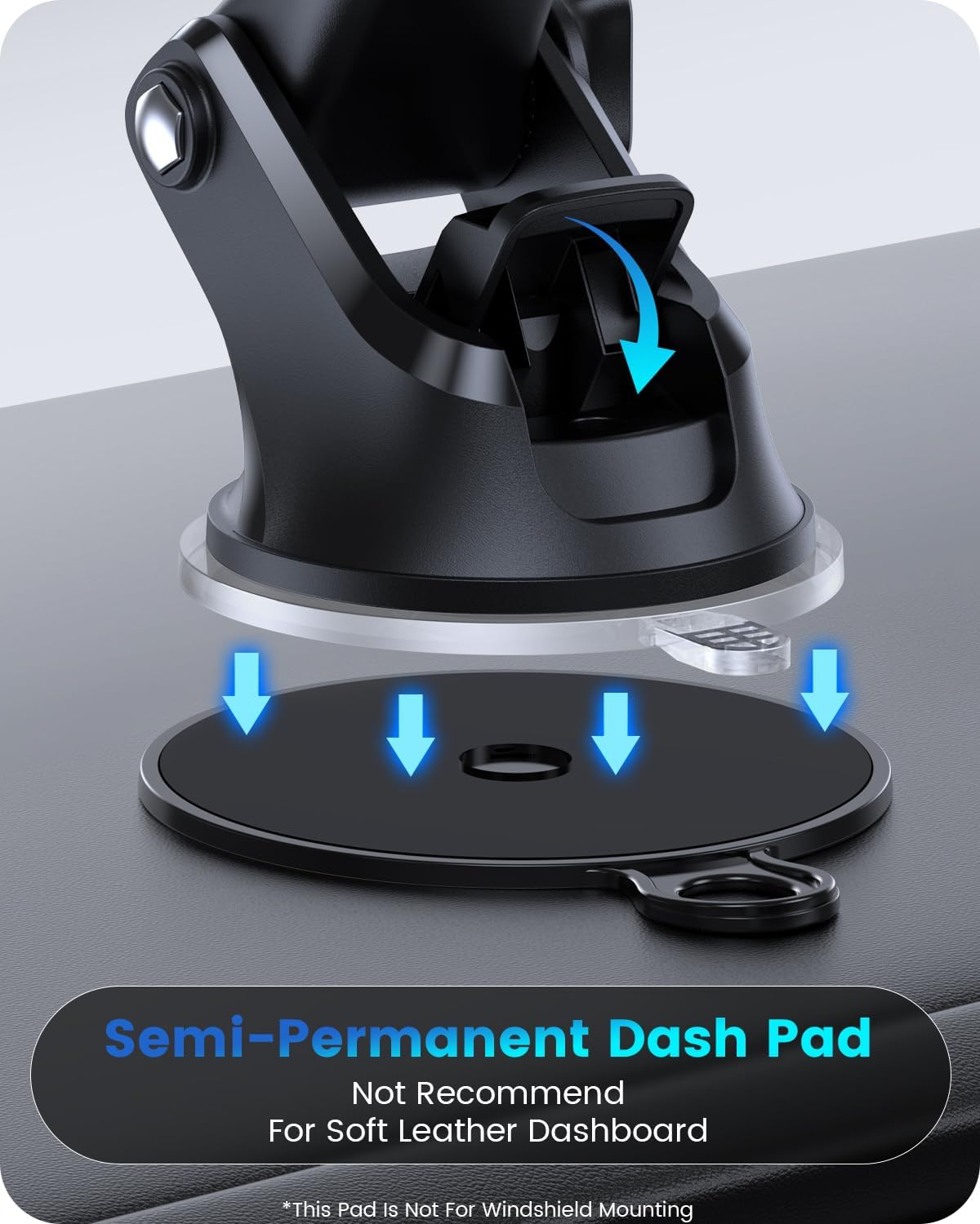 OQTIQ 3-in-1 Car Phone Mount for Dashboard, Windshield & Air Vent – Strong Suction Cup Holder with Adjustable Arm & 360° Rotation – Universal Car Cell Phone Holder for iPhone & Android Smartphones