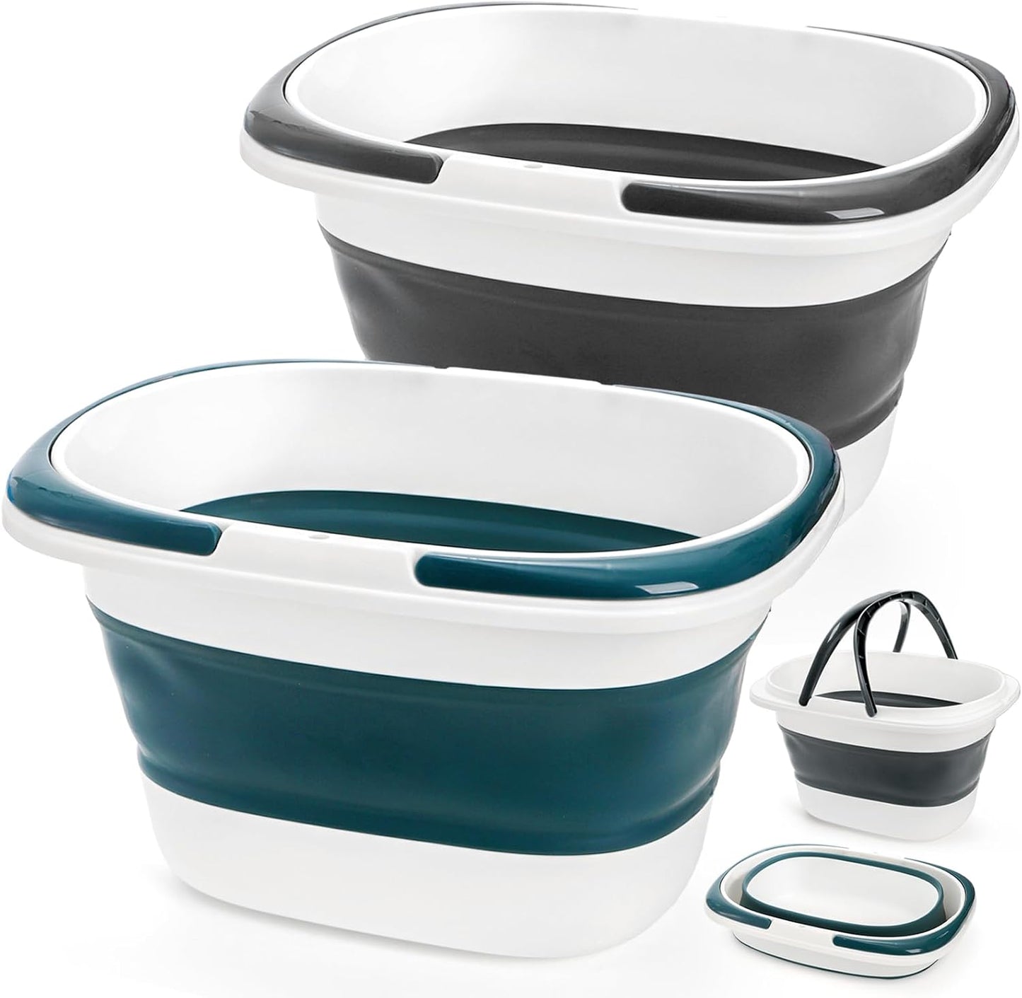 Coloch 2 Pack 16L/4.2 Gallon Collapsible Plastic Bucket, Foldable Mop Bucket Laundry Basket with Handle, Portable Water Pail Space-Saving Bucket for House Cleaning, Car Washing, Fishing, Camping