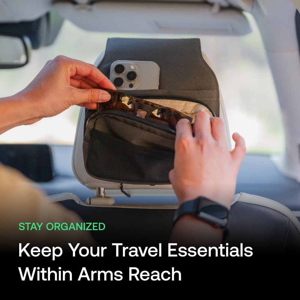 Luno Universal Headrest Organizer – Car Headrest Storage for Car with 5 Pockets, Removable MOLLE Pouch & Customizable Storage | Fits All Vehicles for Camping, Overlanding & Everyday Gear Access