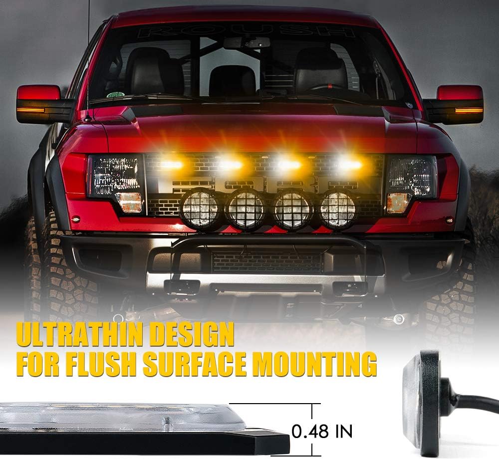 Xprite LED Surface Mount Strobe Lights Kit, White Amber Grill Grille Emergency Warning Marker Flashing Light with Control Box for Trucks Vehicles ATV RV Cars Van - 4PCS