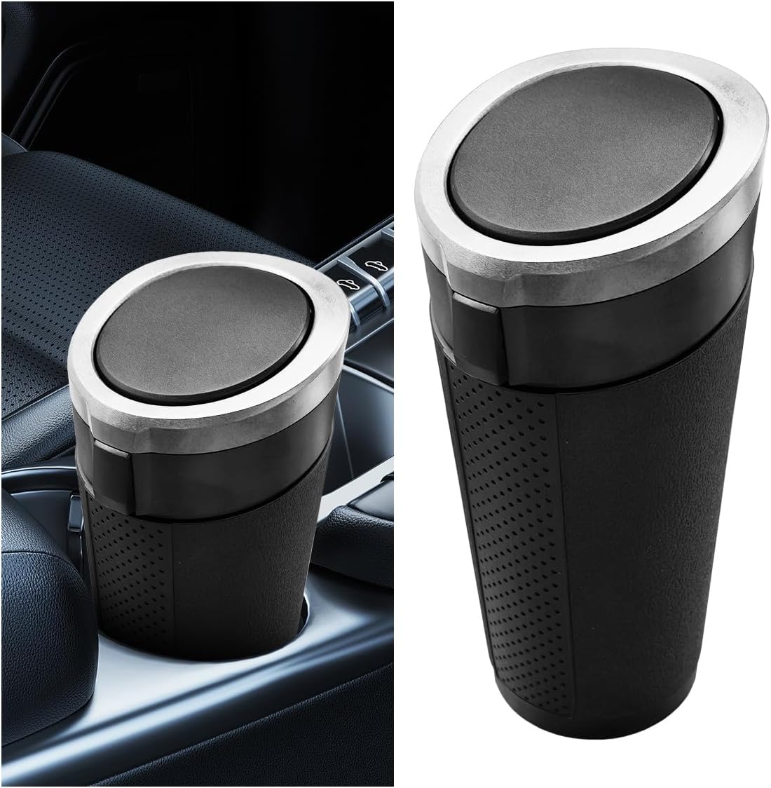 Car Trash Can Bin with Lid, Leakproof Automotive Side Door Garbage Can, Mini Vehicle Cup Holder Trash Bin, Portable Auto Organizers & Storage Accessories for Car, Home, Office (2PCS/Black)