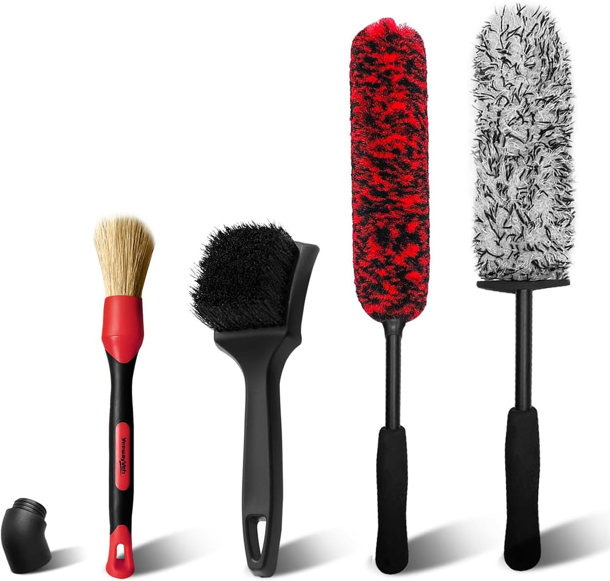 YeewayVeh 4Pack Car Wheel Cleaning Kit, Bendable Rim Brush Set, Red