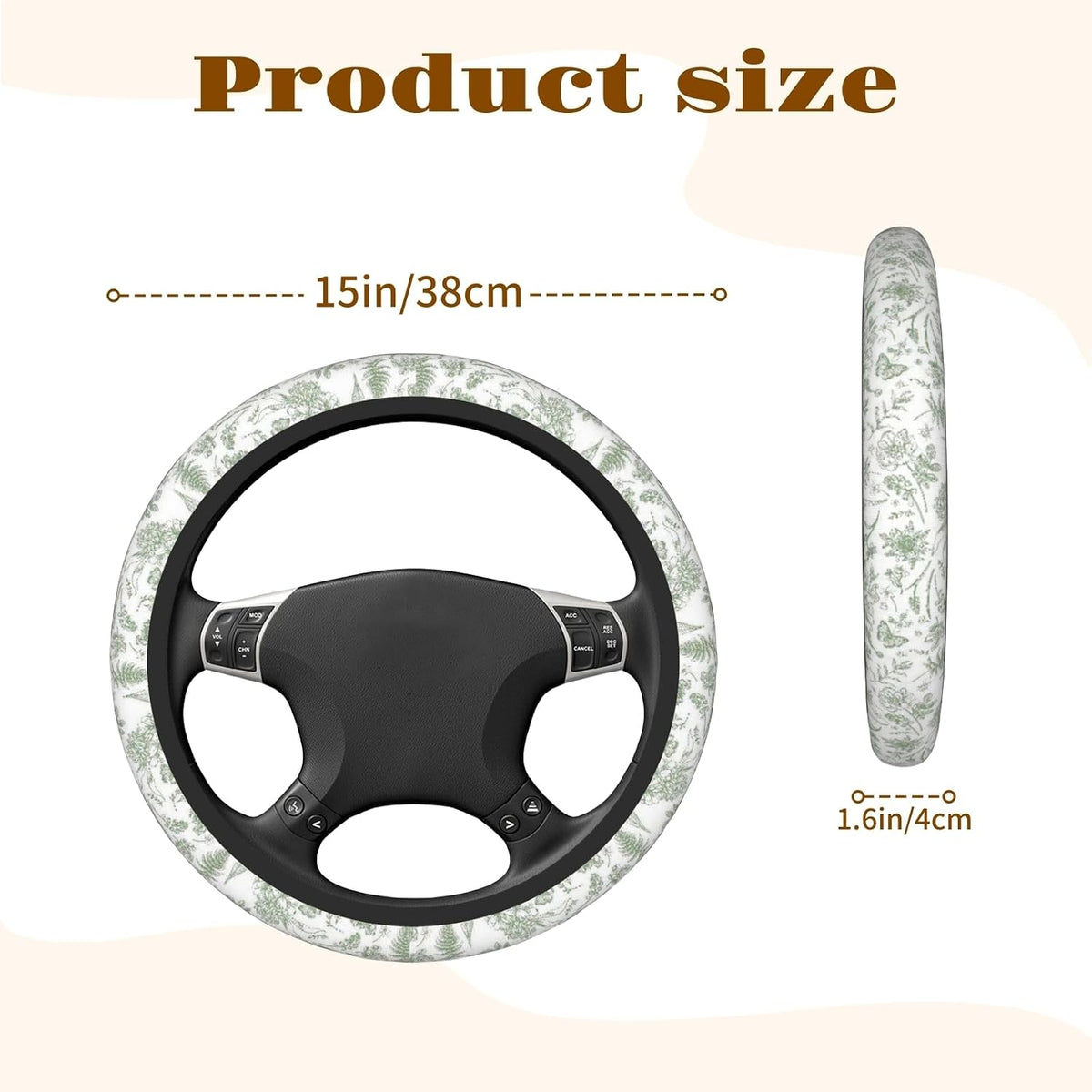 Neoprene Universal Steering Wheel Cover - Green Plants