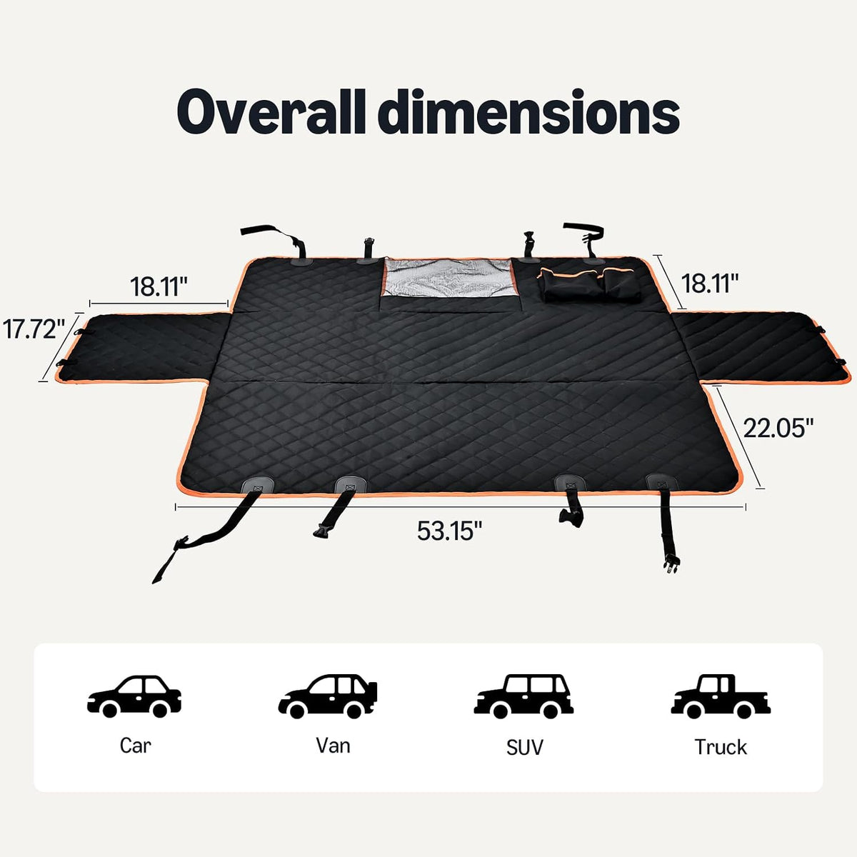 Amazon Basics Dog Car Seat Cover for Back Seat, Scratch-Resistant Nonslip Hammock with Side Flaps and Seatbelt Openings for Cars, SUVs, and Trucks, Black