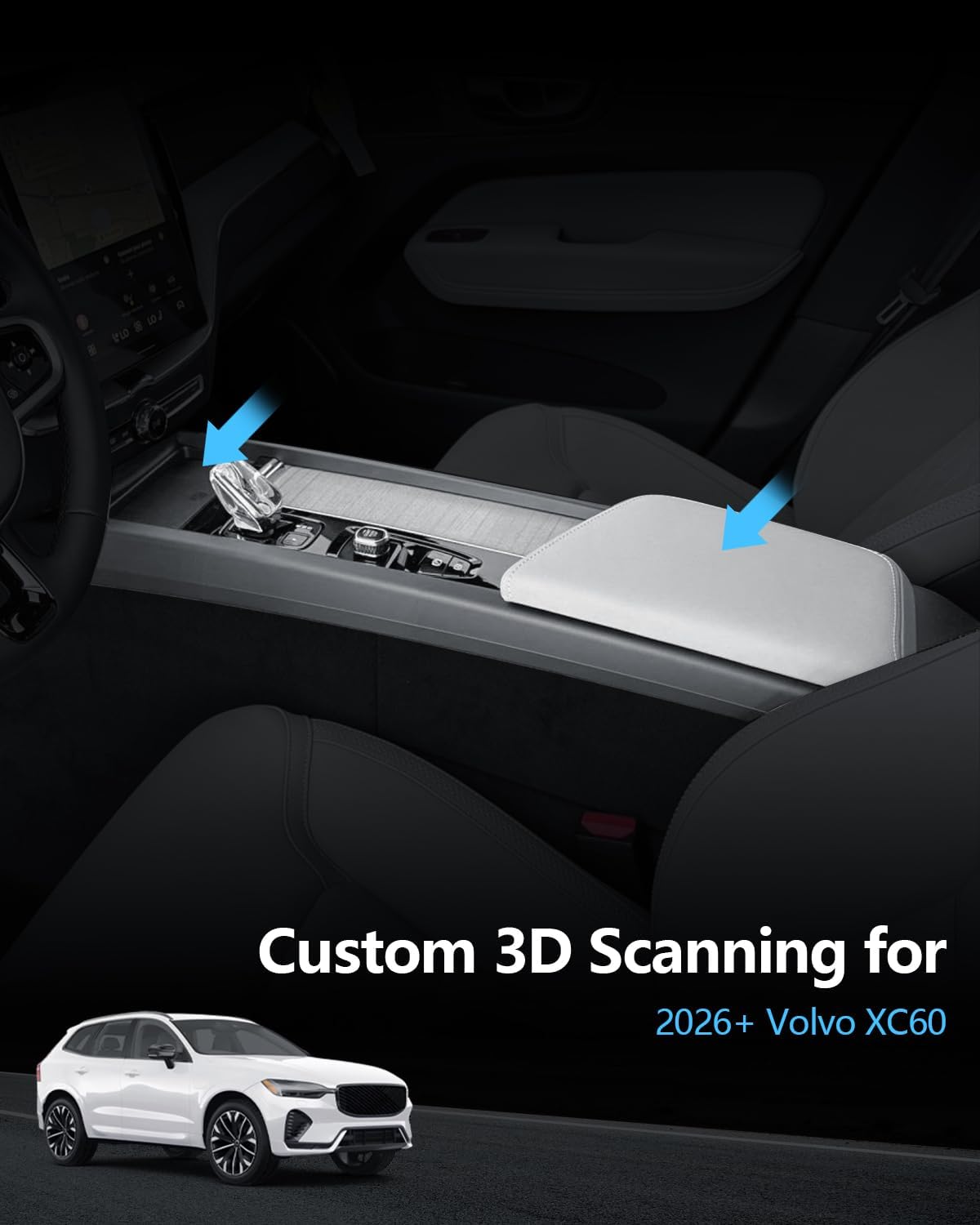 SKTU 2-Pack for 2026 Volvo XC60 Center Console Organizer for 2026+ Volvo XC60 (Core/Plus/Ultra) Wireless Charging Mat & Console Tray Volvo XC60 2026 Accessories ABS Insert Console Tray XC60 Rubber Pad