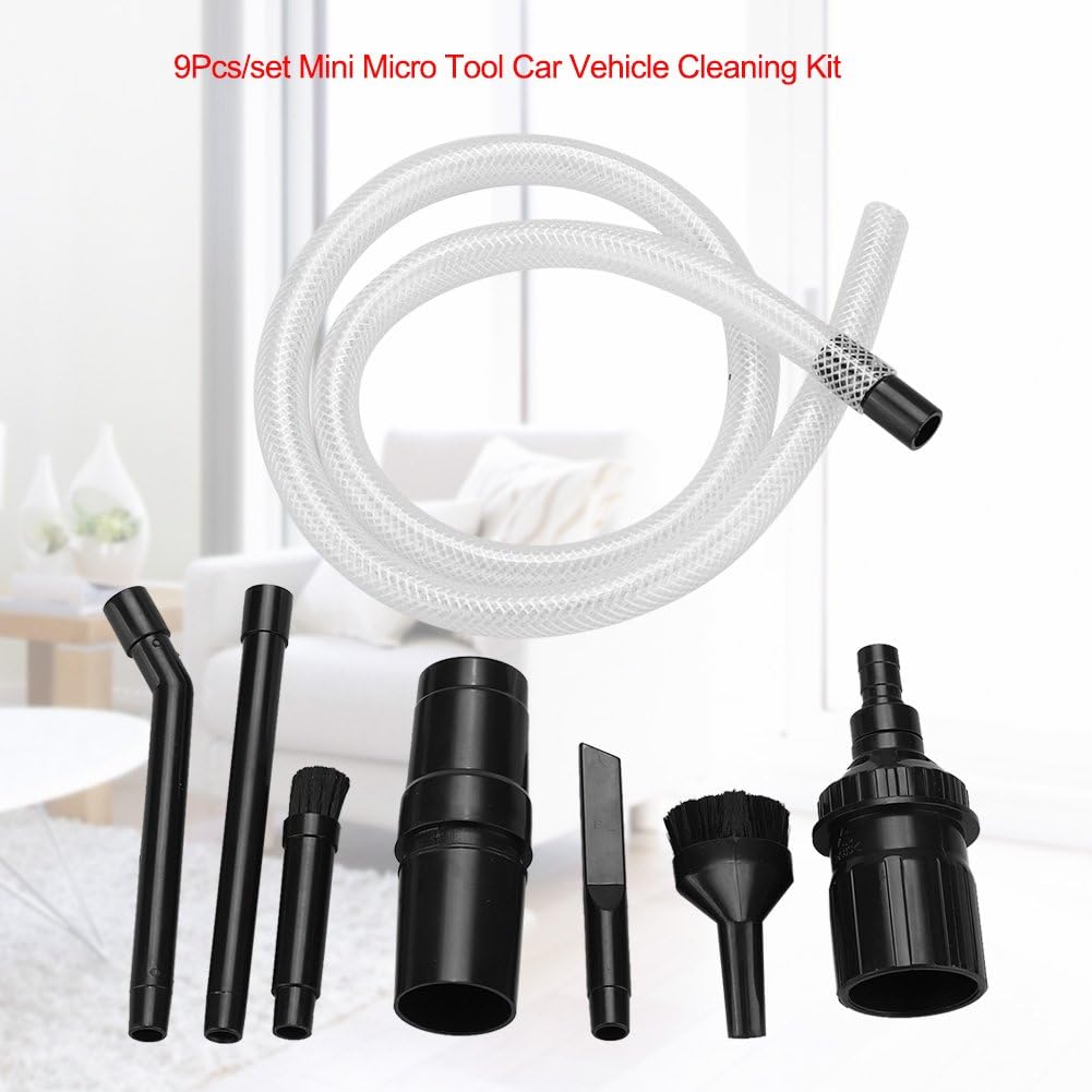 Vacuum Cleaner Attachments, 9Pcs Car Detailing Brush Set, Micro Cleaning Kit, Universal Vacuum Cleaner Accessories for 32mm and 28mm Vacuums, Black