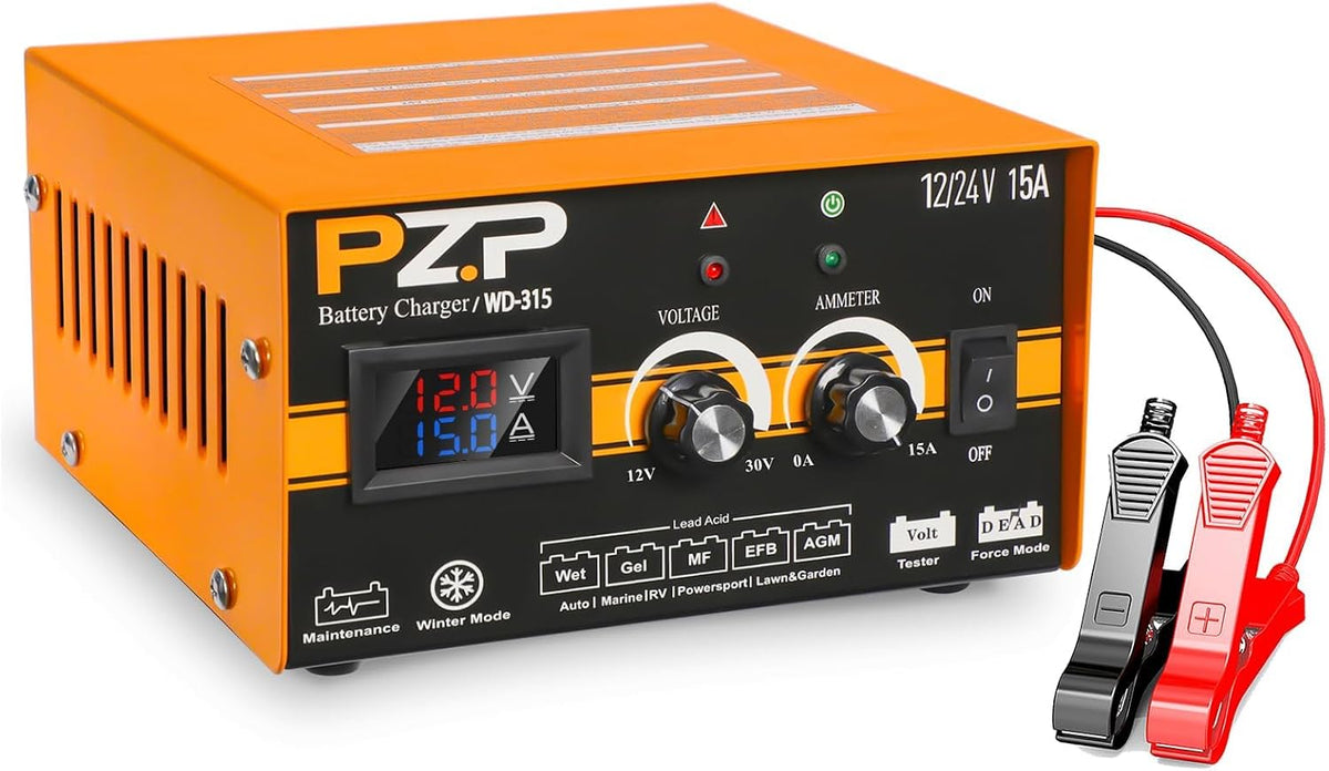 PZP 0-15Amp12V 24V Manual Battery Charger Maintainer，Arbitrarily Adjustable