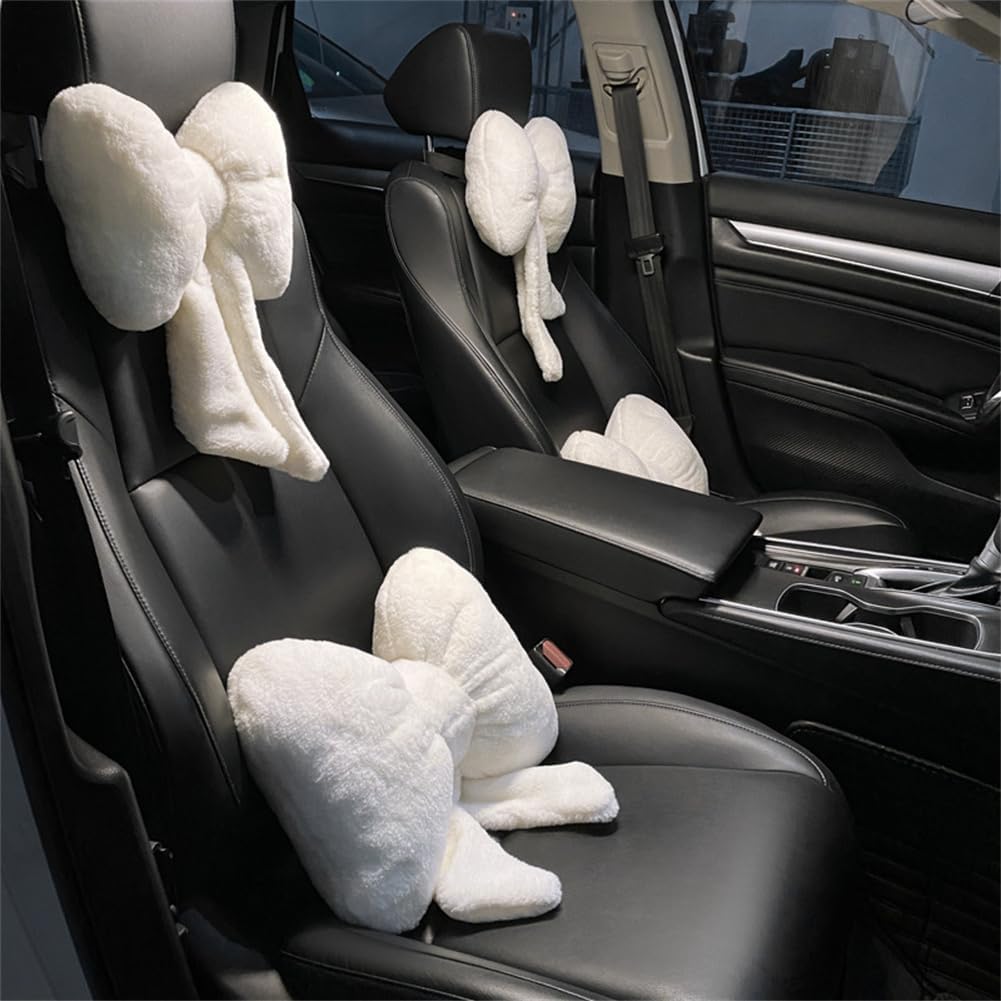 LYFJMUS 4 Pack Plush Leopard Print Car Headrest Pillow and Lumbar Support Pillow Soft Bow Car Neck Pillows for Driving Cars Home Decor (Brown Leopard)